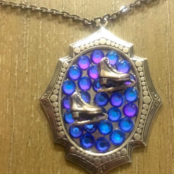 Gasoline Glamour Figure Skates Bedazzled Pendant Necklace - Picture 1 of 2